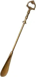 [APOQNCH] Shoe Helper for Elderly Vintage Fashion Medium Long Handle Brass Shoehorn, Exquisite Flower-Shaped Handle Decoration Shoe Lifter