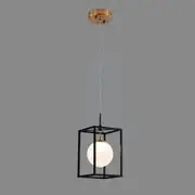 Vencha Franco Modern Metal Square Caged 1 Light Pendant Light - Black & Gold / Opal