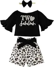 [BIRTHDAY SHARK] Baby Girl 2nd Birthday Outfit Toddler Girl Two Year Old Birthday Outfit Girl Leopard Shorts Set