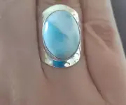 925 Sterling Silver Handcrafted Larimar Ring Natural Gemstone Band Unique Design