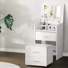 NNEDSZ Artiss 2-in-1 Dressing Table Stool Set Bedside Table White