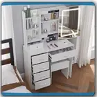 Dressing Table Makeup Vanity Desk With Smart LED Sliding Mirror And Stool Shelf