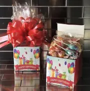 Happy Birthday Charms Mini Lollipops Gift Basket-Box Balloon Theme Pick Color