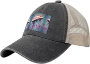 [SDEGTHO] Jellyfish Printing Summer Trucker Hat with Adjustable Snapback and Mesh Back for Women Men Travel Hiking Fishing