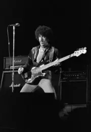 Phil Lynott Of Thin Lizzy Performing Onstage At Omni Coliseum 1977 Old Photo