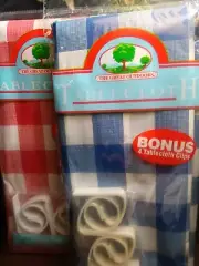 NEW LOT OF 2 Blue & Red Checkered Gingham Tablecloths "52x70" WITH 4 Table Clips