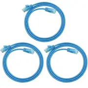 3x Cruxtec RF6A-010-BL Ultra-Thin CAT6A U/UTP Ethernet Power Cable Blue 1m