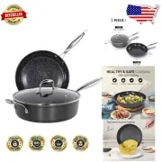 Elegant 3-Piece Kitchen Frying Pan Set - Induction, Oven, and Dishwasher Safe