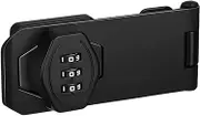 Mechanical Password Combination Rotary Hasp Latch Lock, 10.2 cm, Keyless Door Security Slide Latch for Doors, Cabinets (Black)