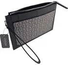 GUESS LARGE LOGO WRISTLET POUCH WALLET BAG HANDBAG Black Grey AUTHENTIC New BNWT