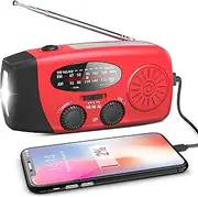 Emergency Hand Crank Radio, Portable Self Powered AM/FM/NOAA Solar Wind Up Weather Radio, with LED Flashlight, USB Rechargeable, 1000mAh Power Bank for Cell Phone Charger Red