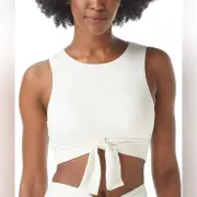 Vince Camuto Women's White Ribbed Tie-Front Bikini Top S swimsuit bathingsuit