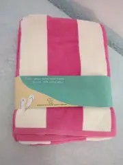 2 pack Tropical Cabana Fuchsia Pink Stripe Cotton 34 x 64 Beach Towels NIP