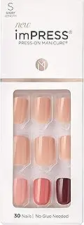 imPRESS KISS Press-On Manicure, Nail Kit, PureFit Technology, Short Press-On Nails, Square, Before Sunset, Includes Prep Pad, Mini File, Cuticle Stick, and 30 Fake Nails