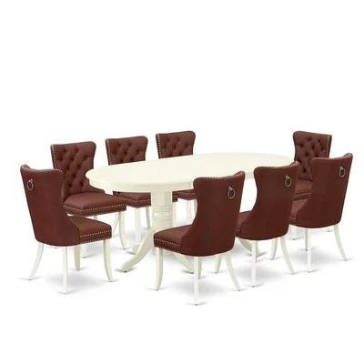 9 Piece Dining Set Contains an Oval Kitchen Table with Butterfly Leaf