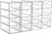 16 Drawers, Acrylic Desk Makeup Organizer, Plastic Drawers Organizer, Stackable Storage Solution for Makeup, Dresser, Office, Bathroom Clear Plastic Craft and Bead Storage Cabinet