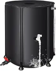 Collapsible Rain Barrel Water Collection System - 53 Gallon Portable Water Storage Tank,Foldable Rainwater Collect System Downspout, Water Catcher Container with Filter, Spigots＆Overflow Kit,Black