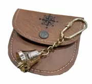 Nautical Collectible Solid Brass Sound Bell Key Chain w/ Leather Case for Gift