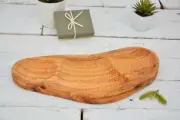 Rustic Wooden Serving Bowl - Unique Three Section Plate