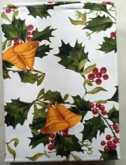 Cynthia Rowley Christmas 60x 102 Tablecloth Cotton Holly Bells Oblong Rectangle