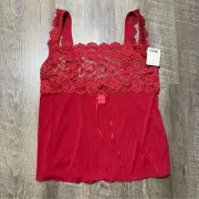 Vintage Y2k Deadstock Red Lace Mesh Milkmaid Cami Top Size Small/XS