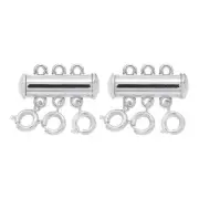 Layering Necklace Clasp 2Pcs 3 Strands Slide Magnetic Tube Lock Clasp, Silver