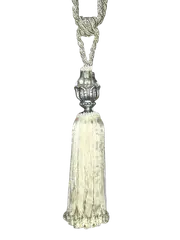 PAIR 2 pieces Curtain Tie Backs - 30mm Tassel with Glass and Silver Top and Ribbons - CREAM