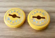 Takagi - Crank Caps - Yellow - Silver Font - old school bmx