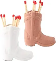 Cowboy Boot Match Holder - Match Holder with Striker - Bathroom Match Holder - Ceramic Cowboy Boot Decor - Very Cute Addition for Interior Decor - Matches not Included (White-Brown)