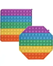 Bubble Pop Fidget Sensory Stress Poppers Set Of 2 Rainbow Square And Hexagon