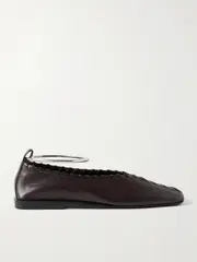 [Jil Sander] Jil Sander - Ring Whipstitch-trimmed Leather Ballet Flats - Dark brown - IT39 IT 39 Brown