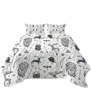 Cool Deer and Owl in Native American Pattern Coverlet