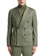 Peserico Solid Regular Fit Double Breasted Suit Jacket