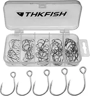 THKFISH 50pcs/100Pcs Box Inline Single Hooks Replacement Fishing Hooks for Lures Baits Inline Circle Hooks Large Eye with Barbed Saltwater Freshwater #2#1 1/0 2/0 3/0