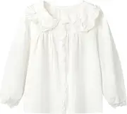 [Mud Kingdom] Girls Shirt Peter Pan Collar Blouse Lace Trim Long Sleeve School Uniform Cotton
