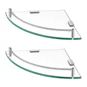 Glass Corner Shelf For Bathroom Corner Shower Shelf 2 Pack Tempered Glass Shelf With Rail Sus 304 Stainless Steel Wall Mounted Brushed Finish