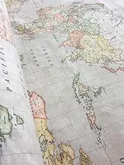 WORLD MAP 3 Designer Cotton Fabric Material - for Curtains, Dressmaking, Home Decor, Upholstery - 140cm wide (sold by the metre) - BEIGE
