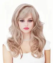Long Blonde mix Brown Wig for Women Retro Wavy Wig with bangs Costume Wig for...