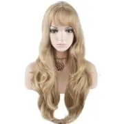 27 Inches Blonde Wig Long Wavy Wig Ash Blonde Wigs with Bangs for Women Gold ...