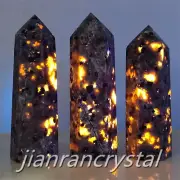 3pcs Natural Yooperlite Obelisk Crystal Wand Quartz Point Tower Healing