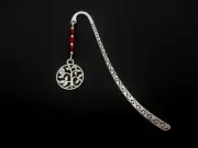 A TIBETAN SILVER RED CRYSTAL BEAD & TREE OF LIFE CHARM BOOKMARK. NEW.