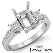 3 Stone Princess Emerald Mount Diamond Engagement Fine Ring 18k White Gold 0.8Ct