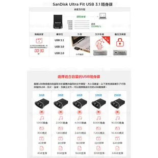 SanDisk Ultra Fit CZ430 USB3.1 32G 64G 128G 隨身碟 公司貨 五年保固