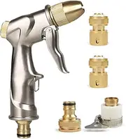 LATERN Garden Hose Spray Gun with Full Brass Nozzle, High Pressure Heavy Duty Zinc Alloy Metal Hand Watering Sprayer for Car Washing/Watering Lawn Garden (with 4Pcs Brass Connectors)