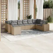vidaXL 10 Piece Garden Sofa Set with Cushions Beige Poly Rattan