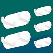 HouseUp Towel Rail No Drilling White Set of 5 White Hooks Self-Adhesive Rustproof as Practical Adhesive Hooks & High-Quality Towel Hooks Bathroom & Double Hook Design Wall Hooks