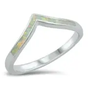Ring Genuine Solid Sterling Silver 925 White Lab Opal Face Height 6 mm Size 6