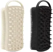 2 PC Silicone Exfoliating Body Scrubber, 2 in 1 Silicone Body Shampoo Brush, Soft Silicone Loofah for Sensitive Skin, Shower Silicone Hair Scalp Massager, Easy to Clean, Lather Well (Grey&Black, One size)