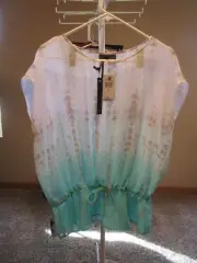 Sheer Chiffon Mesh Ombre & Tie Dye Cinch Waist Top or Beach Cover Up