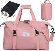 Gym Bag for Men and Women,Waterproof Duffle Bag with Shoe and Wet Clothes Compartments,Workout Bag,Sport Gym Tote Bags,Large Overnight Bag for Workouts, Weekends and Travel,Pink